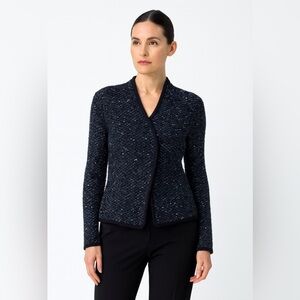 Armani Collezioni Womens Navy Blue Textured Tweed Knit Jacket Blazer Size 8